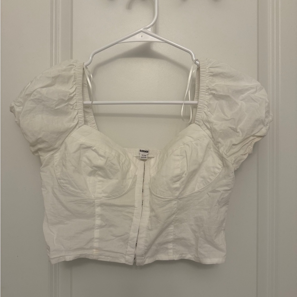 Garage White Puff Sleeve Crop Top